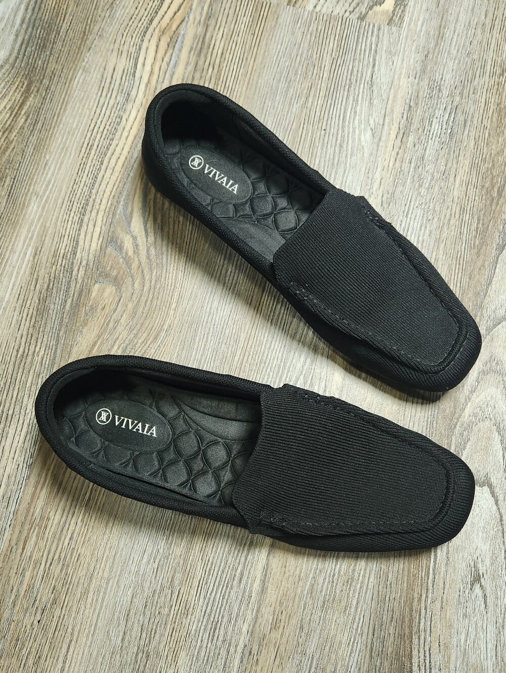 Vivaia Classic Black Slip On Loafer Shoe Square Toe Knit Women Size EU 43 US 11